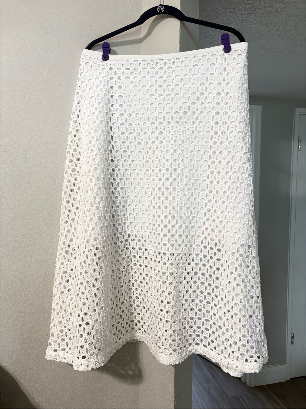 Jessica London Plus Size White Eyelet A-Line Crochet Skirt